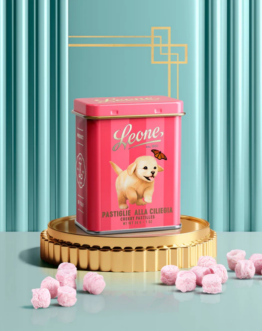 Leone - 30g Tin 'Tender Puppies' Cherry Tablets